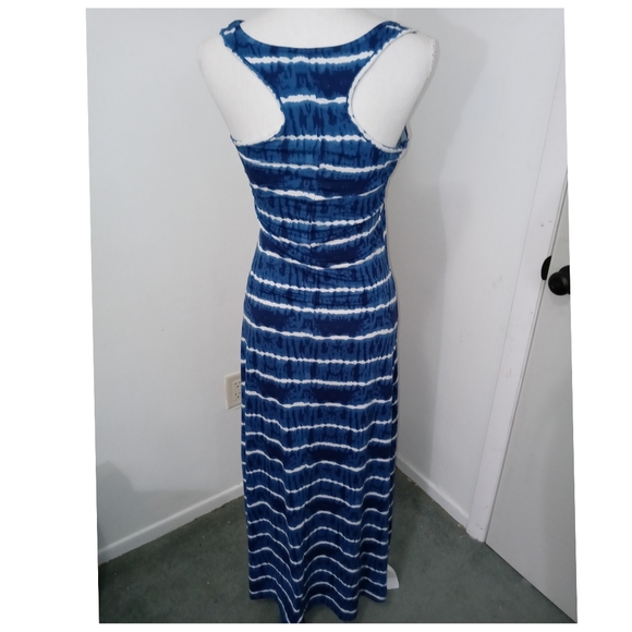 Boho Blue Tie Dye Racerback Tank Maxi Soft Stretchy Dress Size Small - Picture 8 of 10